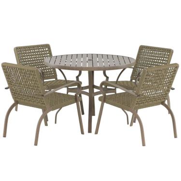 Imagem de Kit 4 Cadeiras Corda Náutica E Mesa Tampo Ripado Varanda Rami