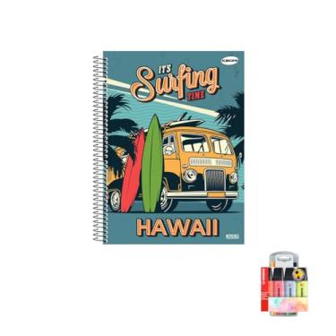 Imagem de Kit Caderno Masculino 1 Matéria KBOM 96 Folhas + Caneta Point 88 Fineliner 0.4mm + Marca Texto Boss 4 Cores