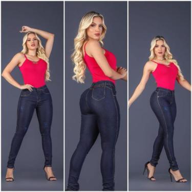 Imagem de Calça Jeans Feminina Cintura Alta com Lycra Elastano  Efeito Empina Bu