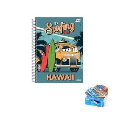 Imagem de Kit Caderno Masculino 1 Matéria 96 Folhas + Caneta Trigel Metálica 10 Cores + Grampeador Alicate