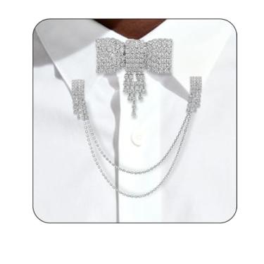 Imagem de PEARLY JUN Alfinetes de corrente de colarinho e capas de botão para homens e mulheres, gravata borboleta redonda dourada prata preta cruz redonda vintage broche de strass para lapela terno suéter