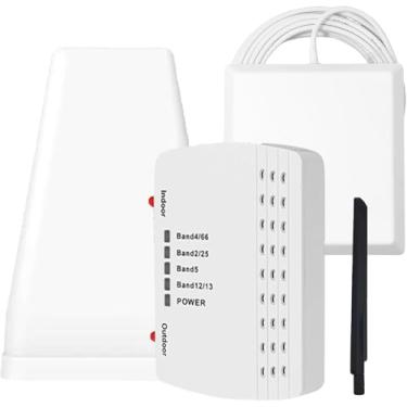 Imagem de Amplificador de celular para casa, até 6000 m², amplificador de sinal de celular com 2 antenas internas para banda 66/2/4/5/12/17/13/25