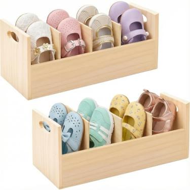 Imagem de AceOrbit 2 peças de sapateira infantil de madeira para organizadores de armário e armazenamento, 4 seções para armazenamento de sapatos de bebê, rack de economia de espaço, prateleira empilhável
