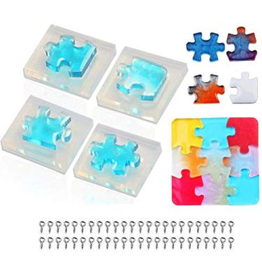 Imagem de 4 peças de moldes de resina de silicone, mini quebra-cabeça de resina epóxi de silicone, joias, brincos, colar, pingente, chaveiro, molde para fazer você mesmo, ferramentas artesanais