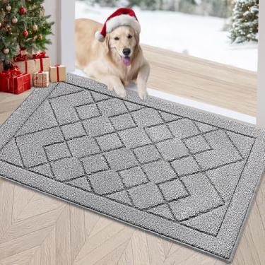Imagem de Tapete de porta para ambientes internos com suporte de borracha antiderrapante, super absorvente, lama e neve, magico dentro de sujeira, tapete para porta de entrada, raspador, lavavel na maquina - 61 x 91 cm