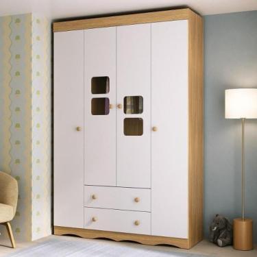 Imagem de Guarda-roupa Infantil 122cm com Vidro 4 Portas e 2 Gavetas Serena Mult