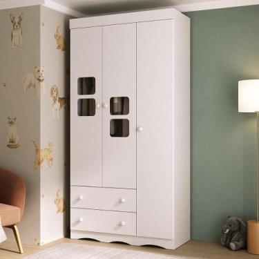Imagem de Guarda-roupa Infantil 92cm com Vidro 3 Portas e 2 Gavetas Serena Multi