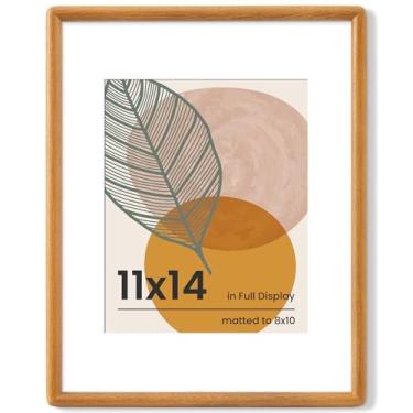 Imagem de Axeman Moldura de 28 x 35 cm - Moldura de madeira teca maciça 28 x 35 cm com tapete para 20 x 25 cm - Moldura de canto arredondado 28 x 35 cm com vidro temperado para exibição de parede