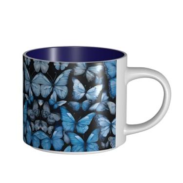 Imagem de ZERAOKE Borboletas azuis - Caneca grande de cerâmica impressa para café, capacidade grande para escritório e casa, pode ser lavada na lava-louças, design com alça em C.