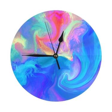 Imagem de ZERAOKE Pintura líquida - Relógio de parede redondo moderno - silencioso sem tique-taque operado por bateria, decoração de mesa ou parede para sala de estar, quarto, escritório.