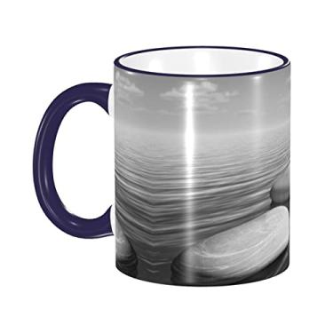 Imagem de Ourdovi Caneca de café expresso de cerâmica cinza Zen Stones, caneca de cerâmica revestida faça você mesmo, para café, sopa, chá, leite, latte, cacau quente, colorido divertido 340 g.