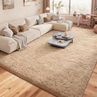 Imagem de Tapetes macios para quarto, sala de estar, tapete fofo de 1,5 x 2,3 m, tapete felpudo felpudo que não cai para berçário, crianças, meninas, quarto, decoração de casa, camelo