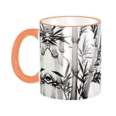 Imagem de Ourdovi Caneca de café expresso de cerâmica de caligrafia chinesa com imagem de árvore de bambu, caneca de cerâmica revestida DIY, para café, sopa, chá, leite, latte, cacau quente, colorido divertido