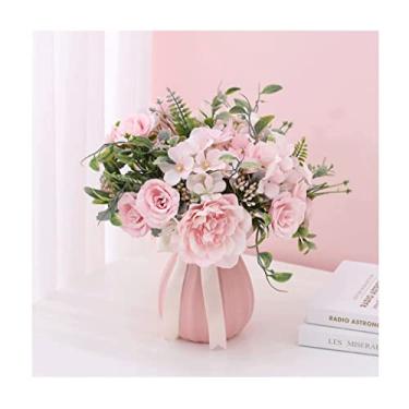 Imagem de LMJYU Arranjos de flores artificiais rosas de seda requintado buquê de noiva ornamento floral artificial