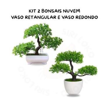 Imagem de Genérico, Kit 2 Bonsais Artificiais Nuvem Vaso Redondo e Vaso Retangular - Beleza Sem Cuidados Decoração Zen
