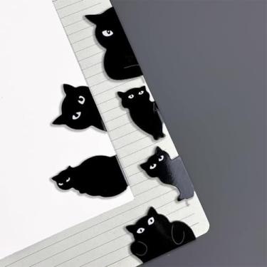 Imagem de Conjunto de marcadores magnéticos de gato preto – 6 peças adoráveis clipes de página para amantes de livros, estudantes, professores, material de leitura escolar, presentes fofos de escritório em casa