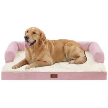 Imagem de Casa Paw Camas ortopédicas para cães extragrande, à prova d'água, espuma para ovos, GG, com laterais 104 x 68 cm, sofá-cama lavável para cães grandes com capa removível e fundo antiderrapante, rosa