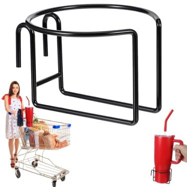 Imagem de WJIAAA Suporte de copo para carrinho de compras, suporte de copo suspenso de aço inoxidável, pacote com 1 para garrafas esportivas e acessórios de café, caravanas de compras ao ar livre, viagem, preto