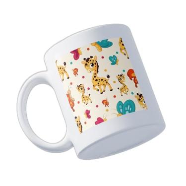 Imagem de Caneca Xícara de Café em Porcelana 300ml Com Desenho Girafa e Borboletas