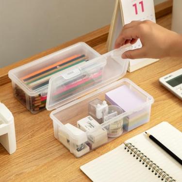 Imagem de Caixa organizadora de plástico transparente com 5 peças, estojo de armazenamento de material PP espesso com trava segura, recipiente pequeno para artigos de papelaria, materiais de arte, organização