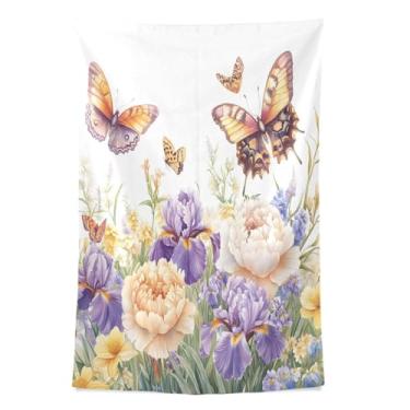 Imagem de STAYTOP Tapeçaria de primavera flores silvestres e borboletas tapeçarias para decoração de casa decoração de dormitório sala de estar quarto tapete de parede (60×40in)