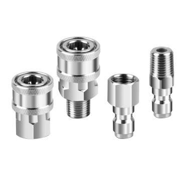 Imagem de ZEZEFUFU 4 peças de aço inoxidável NPT 1/10.2 cm acoplador de lavadora de pressão adaptador de conexão rápida