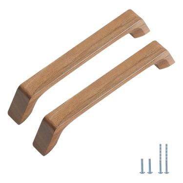 Imagem de Evionlin 2 peças de puxadores de gaveta de madeira angular de nogueira para armário de cozinha (orifícios centrais: 128 mm)