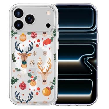Imagem de MAYCARI Capa para iPhone 16 Plus, linda capa de celular magnética transparente com alces natalinos pequenos cervos, compatível com MagSafe, capa protetora transparente à prova de choque para mulheres