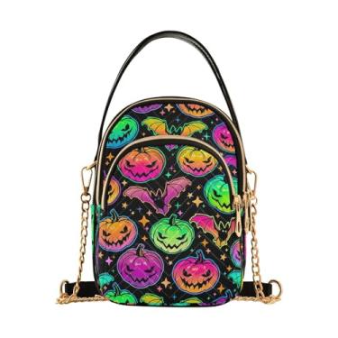 Imagem de Bolsa tiracolo feminina de folha de bordo de outono, bolsa de mão para mulheres, bolsa de ombro antirroubo para mulheres, Abóboras Haloween coloridas e brilhantes, 15*21*8cm