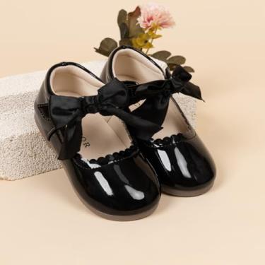 Imagem de Sapatilhas Mary Jane para meninas pequenas com laço para festa de casamento, escola, A01 Preto, 21