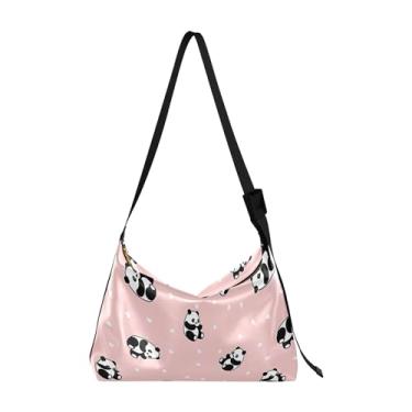 Imagem de Bolsas de couro macio verde tropical flamingo Hobo grandes bolsas masculinas modernas com estampa animal bolsas Hobo femininas, Coração rosa animal panda fofo