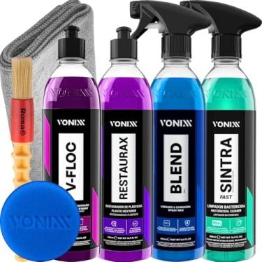 Imagem de Vonixx Kit Lavagem Completa Automotiva Moto Carro V-Floc Shampoo Neutro Restaurax Blend Spray Sintra Fast 500ml