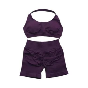 Imagem de Conjunto De Top E Shorts Sem Costura De Cintura Alta Para Academia 2 P