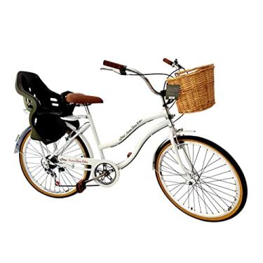 Imagem de Bicicleta Aro 26 Retrô Vintage Com Cadeirinha Branco