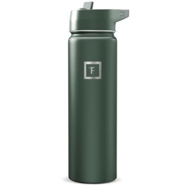 Imagem de IRON °FLASK Frasco de hidratação para acampamento e caminhada com canudo, garrafa de água esportiva de aço inoxidável isolada de boca larga - pinheiro escuro 680 g - canudo (1 tampa)