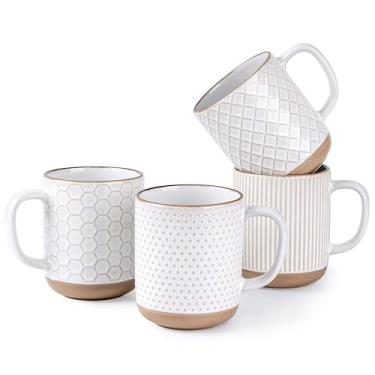 Imagem de GBhome Conjunto de 4 canecas de café de cerâmica, conjunto de canecas de café feitas à mão de 340 g com alça grande para cappuccino/latte/chá/cacau quente, lavável na lava-louças e no micro-ondas
