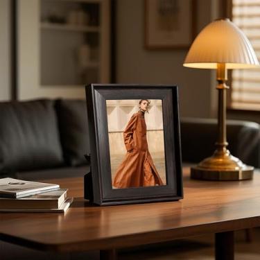 Imagem de Moldura decorativa de 15 x 20 cm, moldura de mesa clássica com borda larga para exibição de fotos domésticas, molduras em pé para decoração de mesa, marrom escuro