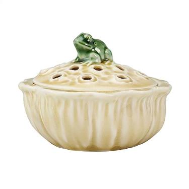 Imagem de porta-vara de incenso Porta-incenso feito à mão, sapo criativo e queimador de incenso em forma lótus, ornamentos decoração para casa