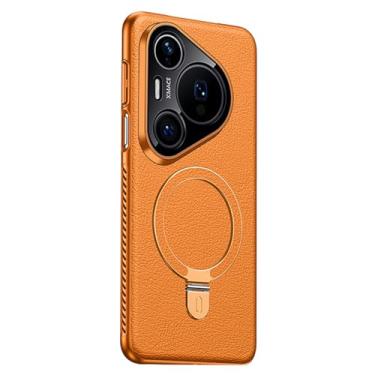 Imagem de LTLMYDAM Capa de couro para Huawei Pura 80 Ultra/80 Pro/80Pro+/80, anel de sucção magnética, capa de telefone clássica, proteção para câmera, capa fina, laranja, 80 Ultra/80 Pro