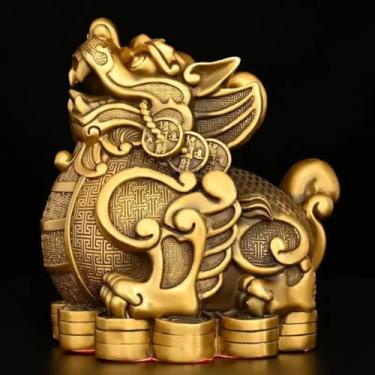 Imagem de FENNYYAR Enfeite Lucky Copper Mascote Pi Xiu, 14,5 cm 14,5 cm, armário de sala de estar, escritório, decoração Feng Shui