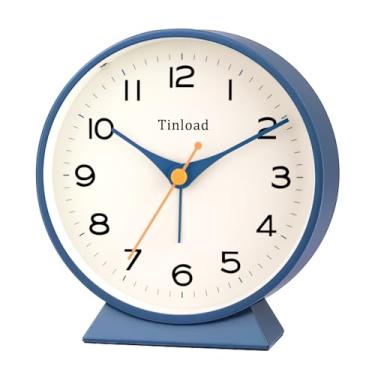 Imagem de Tinload Despertador analógico retrô operado por bateria de 11,4 cm, pequeno relógio de mesa silencioso, iluminado sob demanda, operado por bateria, soneca, para sala de estar, quarto, cabeceira, mesa