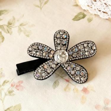 Imagem de Grampo de cabelo com strass cintilante de flor | Grampo de cabelo de bico de pato brilhante de metal vintage | Grampos de cabelo femininos brilhantes | para festivais de férias, viagens, casamentos