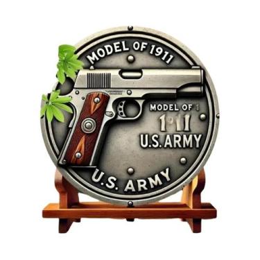 Imagem de Placa De Metal Rústica Vintage Colt Modelo 1911-A1 8x8" Para Decoração