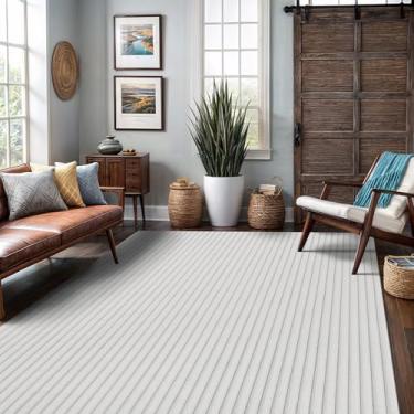 Imagem de Tapete antiderrapante para ambientes internos, 20 x 25 cm, liso, branco, listras de poliéster, costas de borracha, fácil de limpar, tapete interno para sala de estar, cozinha, quarto, banheiro, sala