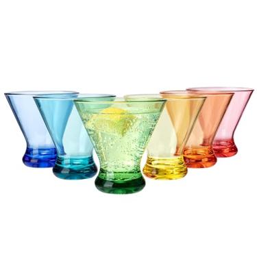 Imagem de KOXIN-KARLU Copos de Martini de acrílico de 255 g, copos de coquetel de Martini sem haste de plástico, conjunto de 6 multicoloridos, perfeitos para ambientes internos e externos, à prova de