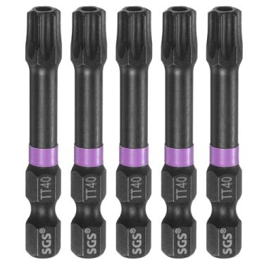 Imagem de HARFINGTON 5 peças TT40 Torx cabeça chave de fenda de impacto 1/10.2 cm haste sextavada 2" (50 mm) longa magnética à prova de adulteração 6 pontos estrela parafusadeira broca fosfato S2 ferramentas