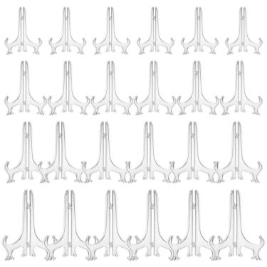 Imagem de 24 peças de cavaletes de plástico transparente de 9,5 cm ou suportes de placa/suporte para exibição de fotos ou outros itens em casamentos, aniversários, decoração de casa, mesas