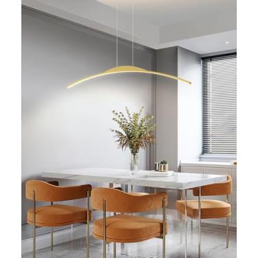 Imagem de Luminária pendente curva moderna de LED, lustre de cozinha com altura ajustável de 100 cm, luminária de teto preta dimerizável para mesa de jantar com controle remoto, luminária de embutir d