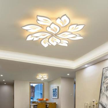 Imagem de Luminária de teto LED com controle remoto, dimerizável, moderna, para sala de estar, com design criativo em formato de flor, ideal para quarto (12 lâmpadas).
