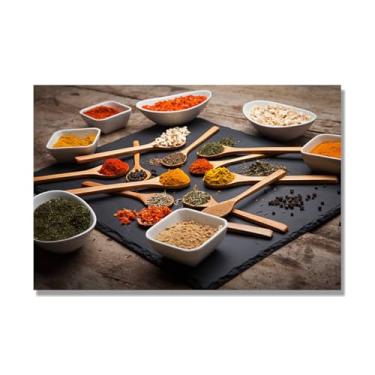Imagem de NHLDZYH Arte de parede em tela colorida para especiarias e colher de tempero | Decoração de cozinha vintage | Arte moderna para casa e sala de jantar. C59. 50 x 75 cm - 19,7 x 29,6 pol. Somente tela